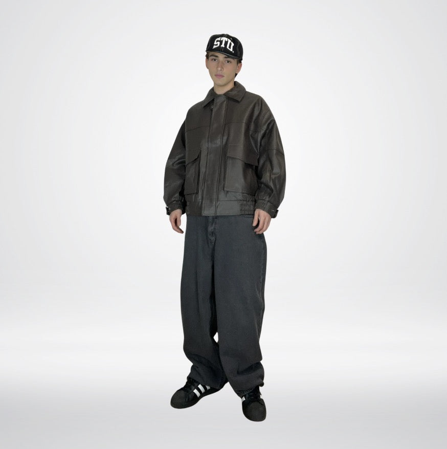 FAUX LEATHER BLOUSON (BROWN)