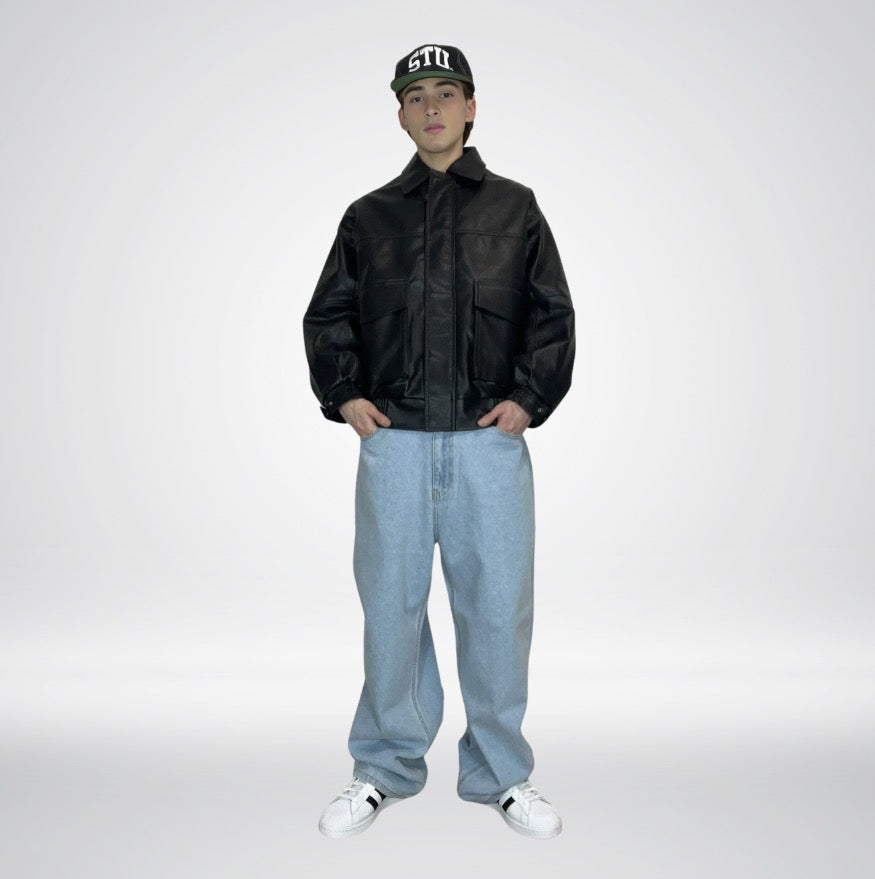 FAUX LEATHER BLOUSON (BLACK)